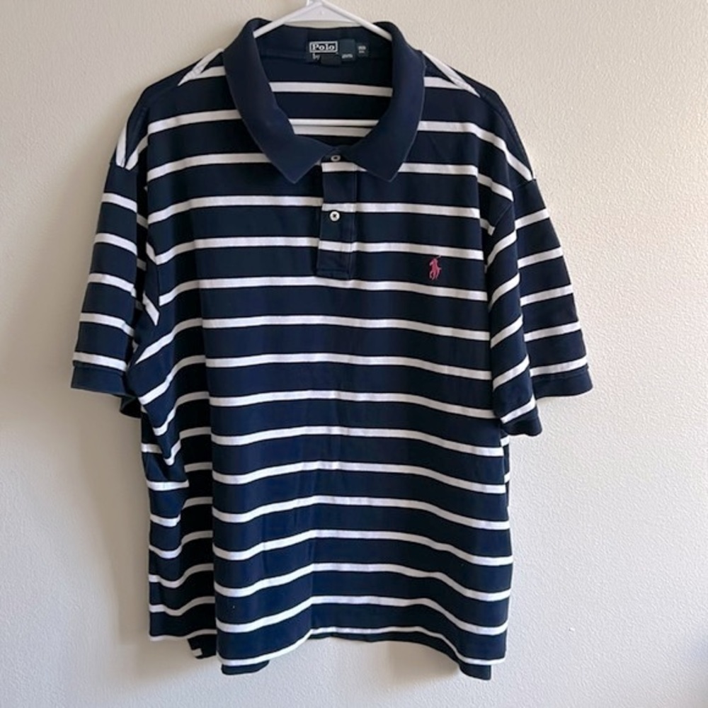 Excellent Condition Mens Navy/White Stripe Polo by Ralph Lauren Shirt..Size: 3XB